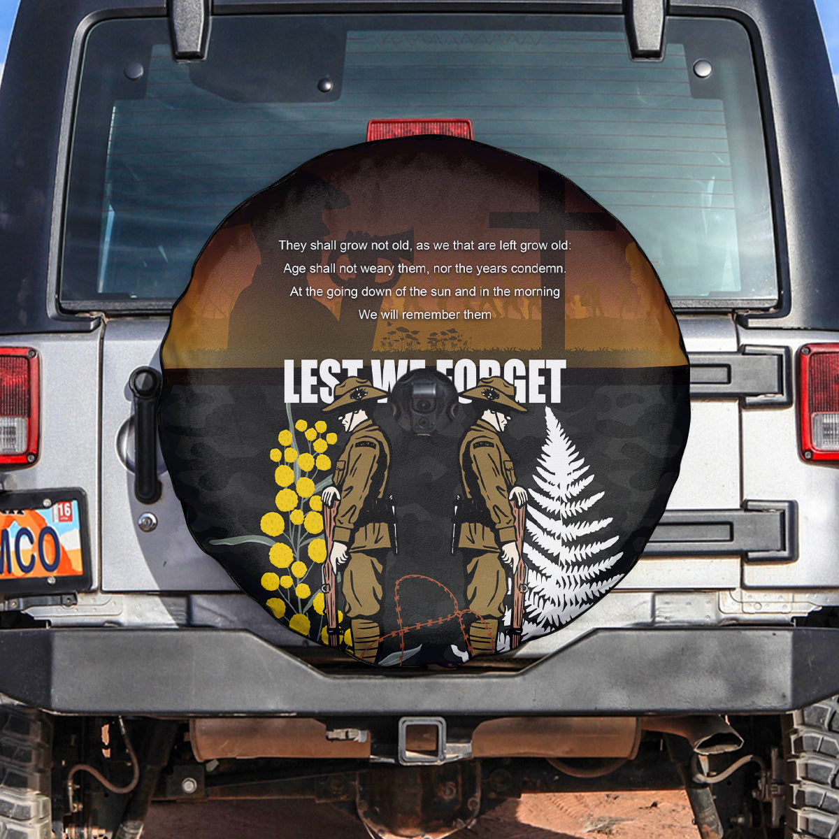 New Zealand and Australia ANZAC Day Spare Tire Cover Soldier and Last Post Camouflage Pattern - Vibe Hoodie Shop