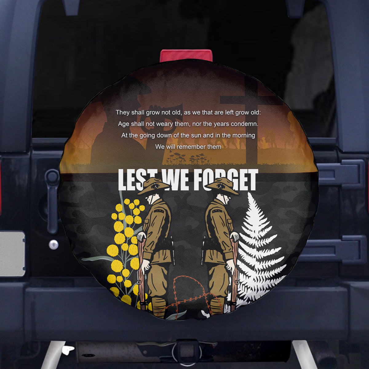New Zealand and Australia ANZAC Day Spare Tire Cover Soldier and Last Post Camouflage Pattern - Vibe Hoodie Shop