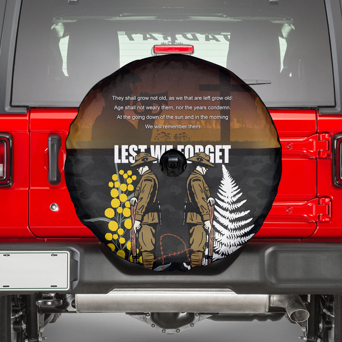 New Zealand and Australia ANZAC Day Spare Tire Cover Soldier and Last Post Camouflage Pattern - Vibe Hoodie Shop
