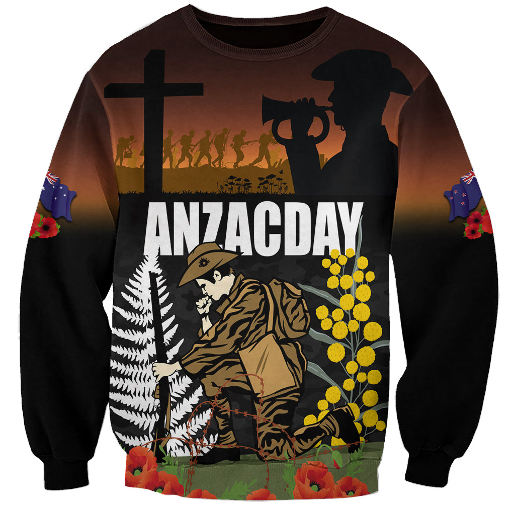 New Zealand and Australia ANZAC Day Sweatshirt Soldier and Last Post Camouflage Pattern - Vibe Hoodie Shop