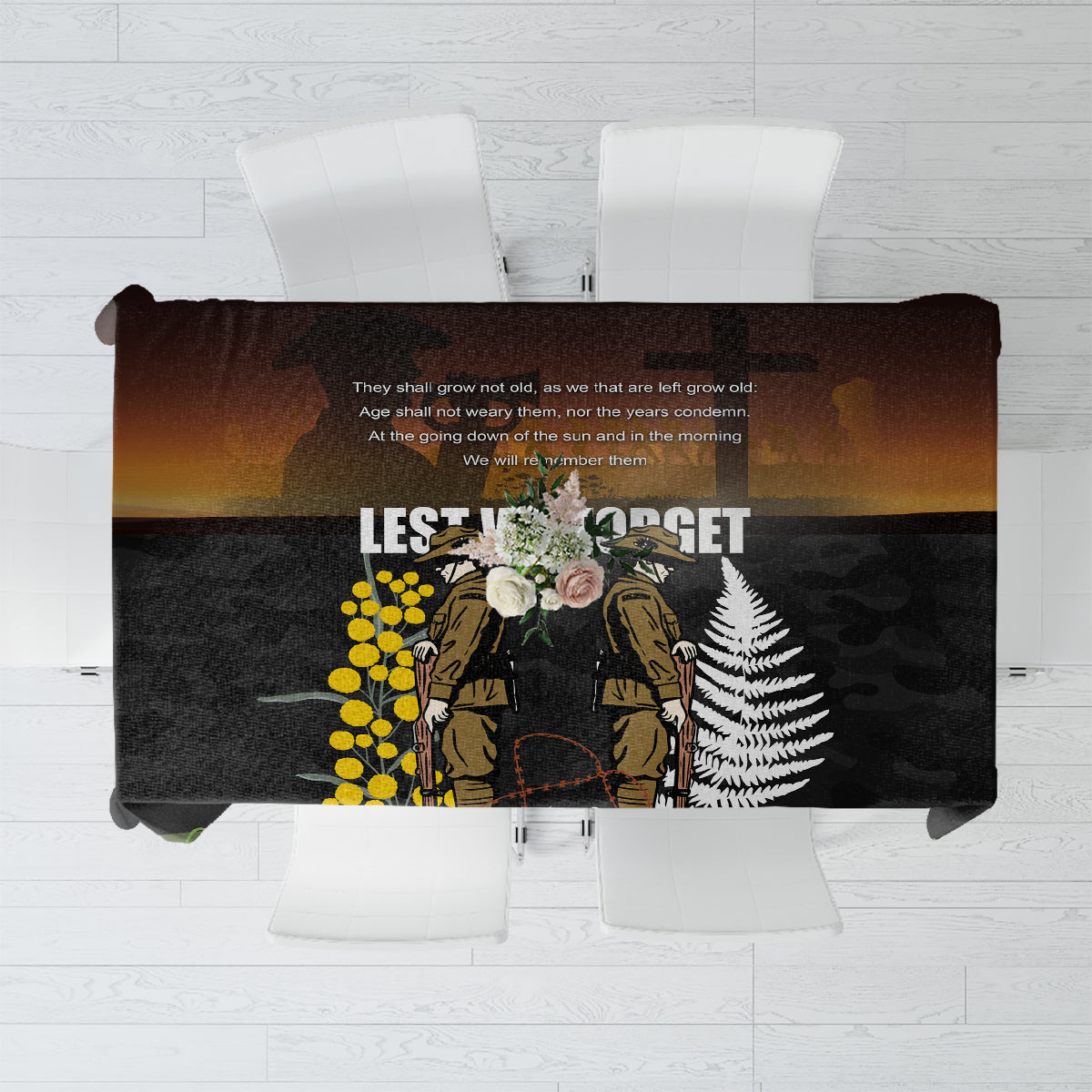 New Zealand and Australia ANZAC Day Tablecloth Soldier and Last Post Camouflage Pattern