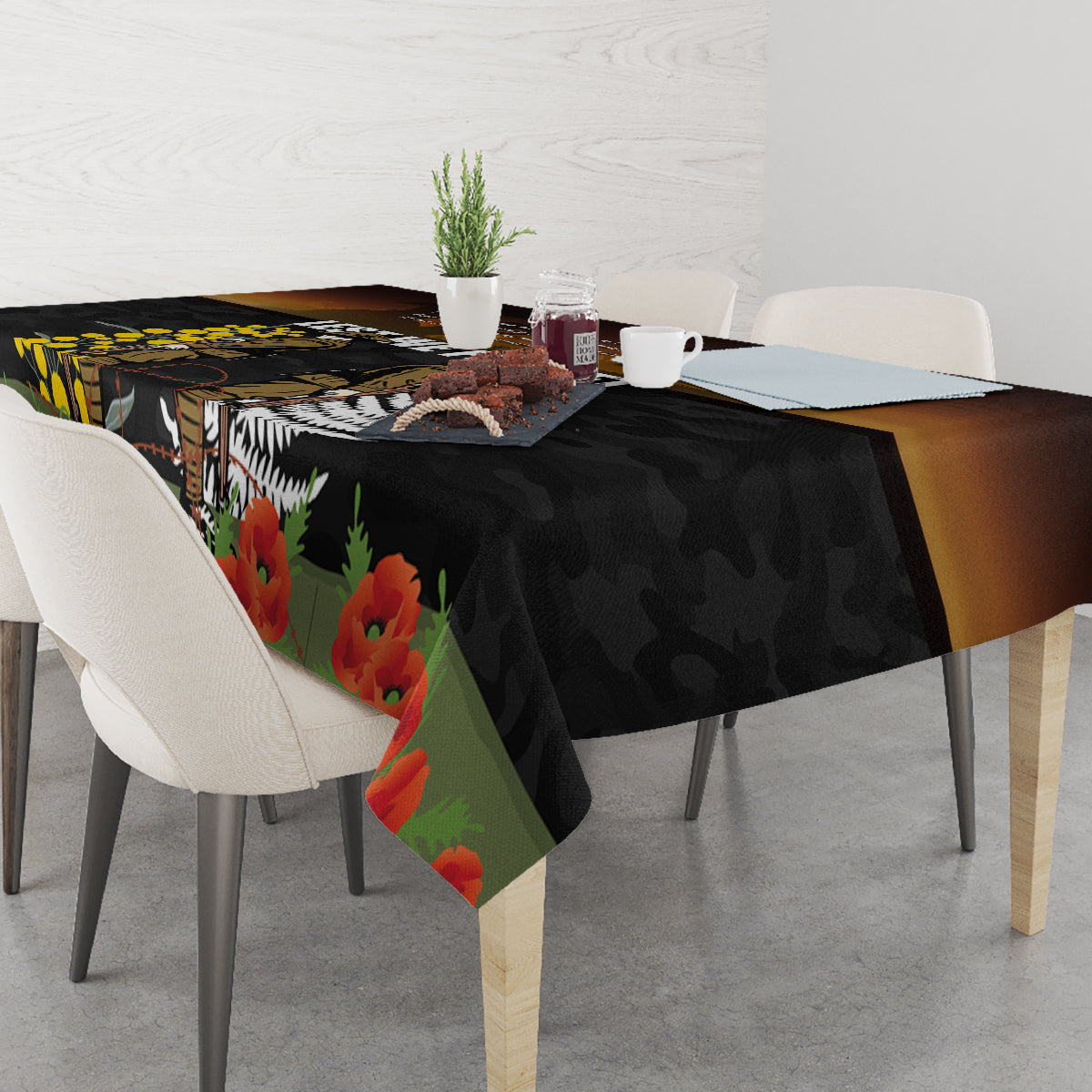 New Zealand and Australia ANZAC Day Tablecloth Soldier and Last Post Camouflage Pattern