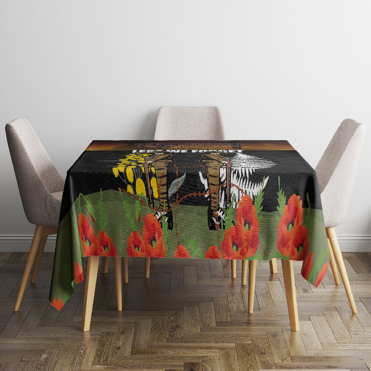 New Zealand and Australia ANZAC Day Tablecloth Soldier and Last Post Camouflage Pattern