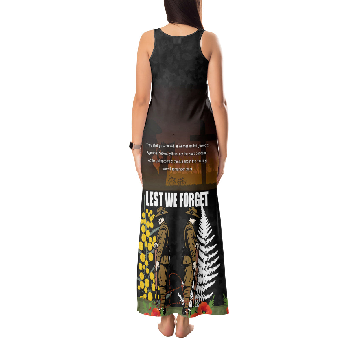 New Zealand and Australia ANZAC Day Tank Maxi Dress Soldier and Last Post Camouflage Pattern