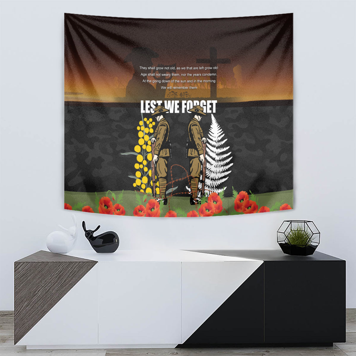 New Zealand and Australia ANZAC Day Tapestry Soldier and Last Post Camouflage Pattern - Vibe Hoodie Shop