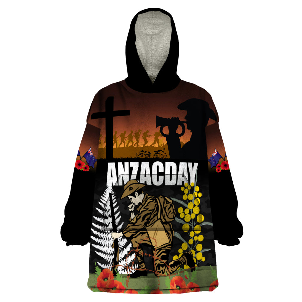 New Zealand and Australia ANZAC Day Wearable Blanket Hoodie Soldier and Last Post Camouflage Pattern - Vibe Hoodie Shop