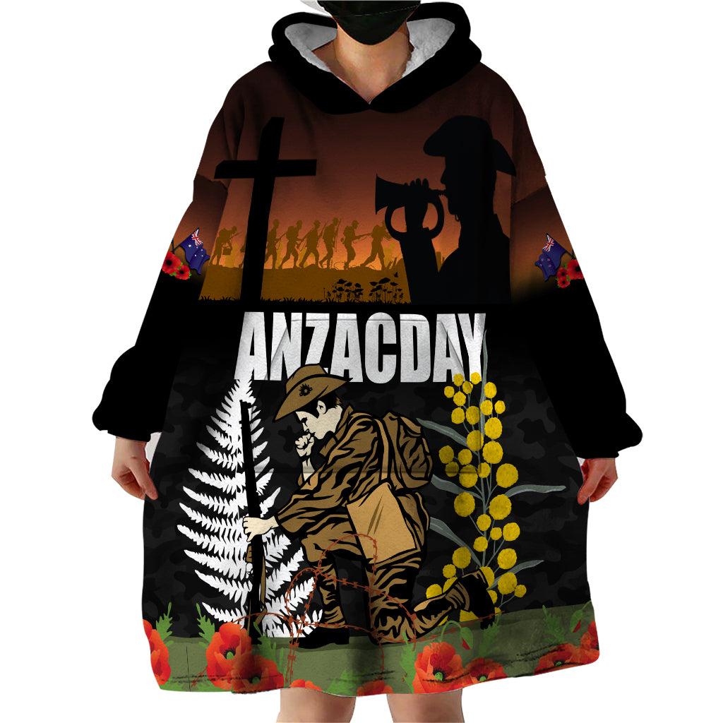 New Zealand and Australia ANZAC Day Wearable Blanket Hoodie Soldier and Last Post Camouflage Pattern - Vibe Hoodie Shop