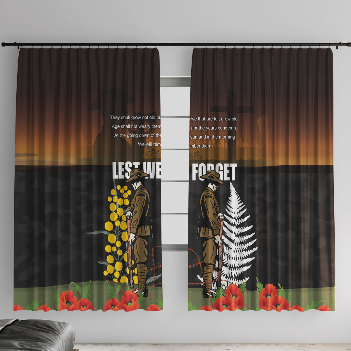 New Zealand and Australia ANZAC Day Window Curtain Soldier and Last Post Camouflage Pattern