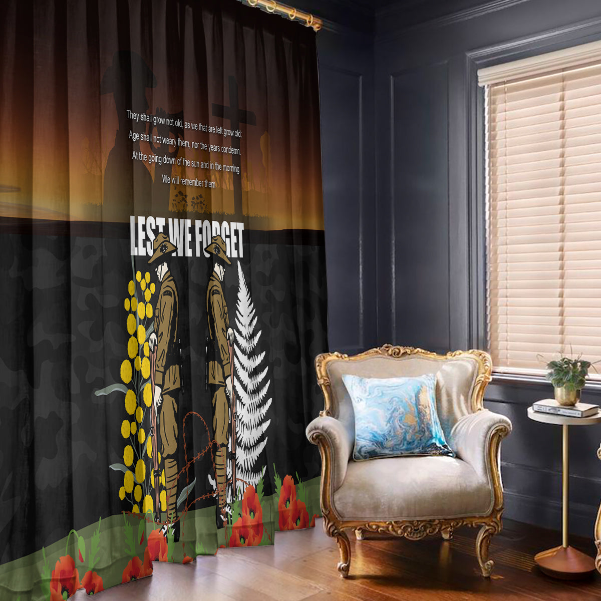New Zealand and Australia ANZAC Day Window Curtain Soldier and Last Post Camouflage Pattern