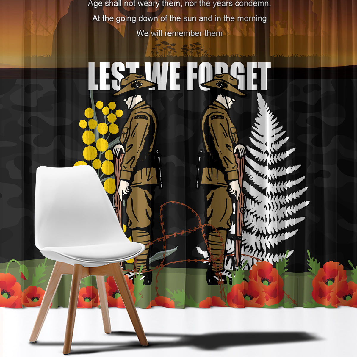 New Zealand and Australia ANZAC Day Window Curtain Soldier and Last Post Camouflage Pattern