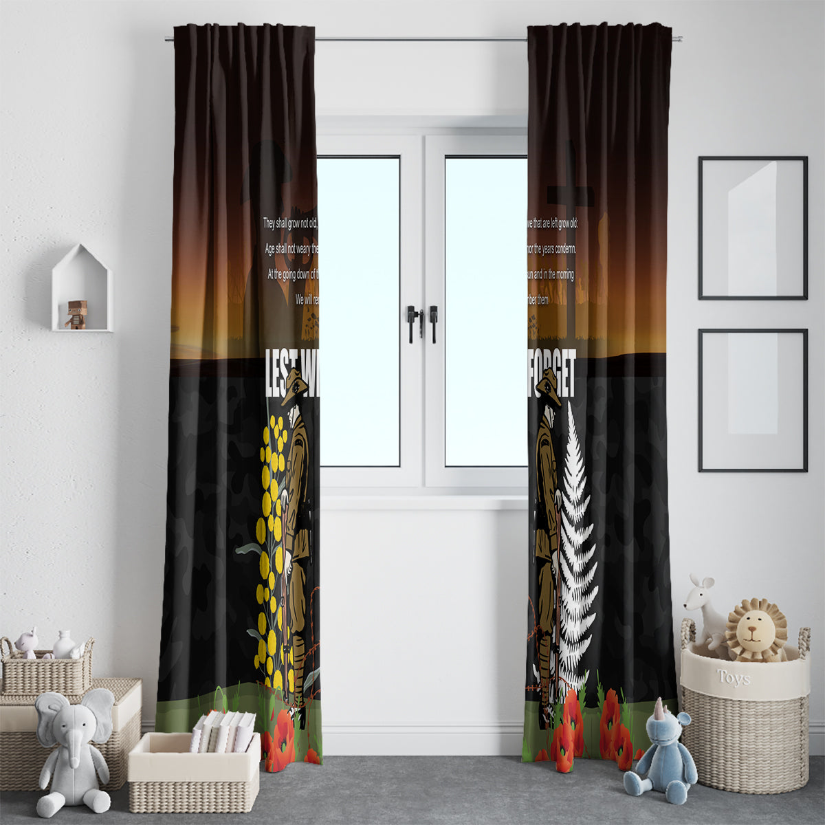 New Zealand and Australia ANZAC Day Window Curtain Soldier and Last Post Camouflage Pattern