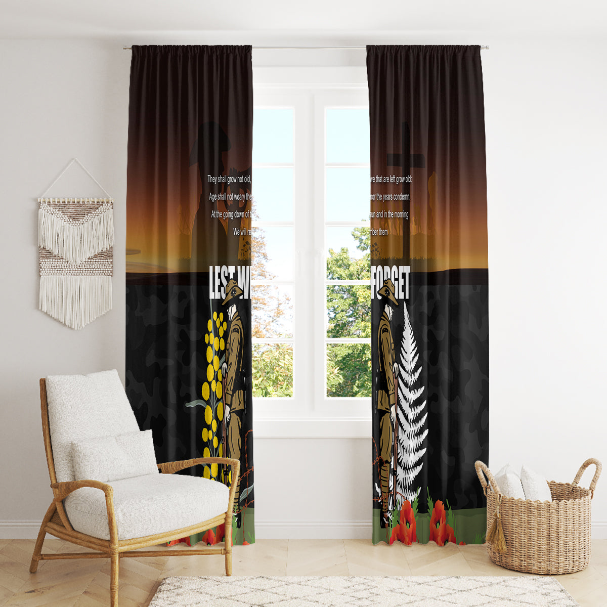 New Zealand and Australia ANZAC Day Window Curtain Soldier and Last Post Camouflage Pattern