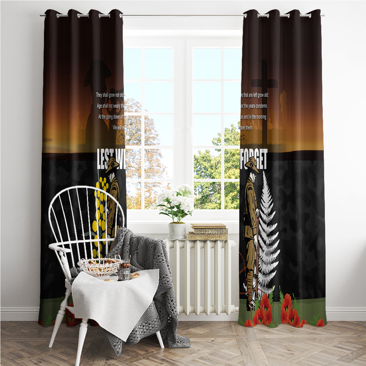 New Zealand and Australia ANZAC Day Window Curtain Soldier and Last Post Camouflage Pattern