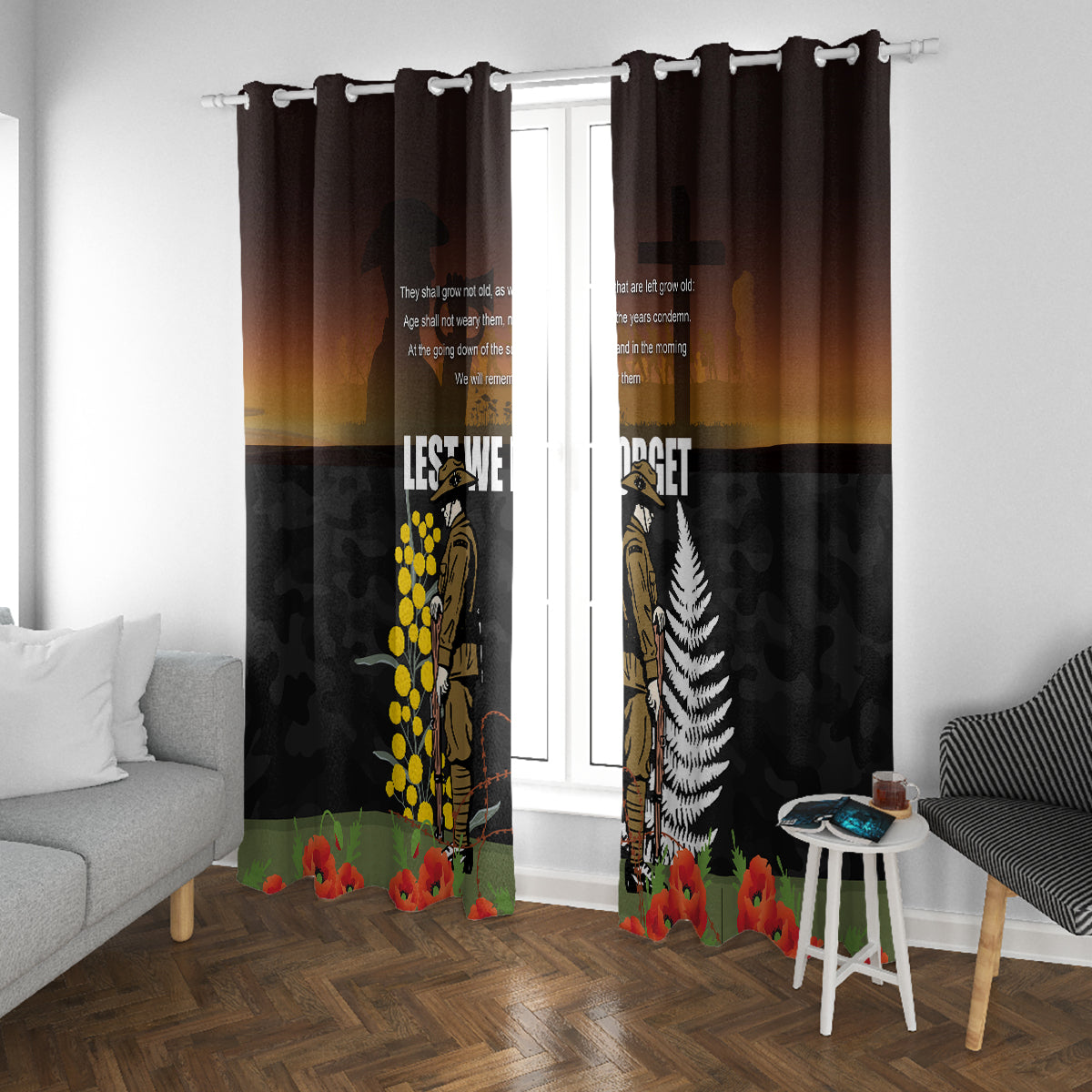 New Zealand and Australia ANZAC Day Window Curtain Soldier and Last Post Camouflage Pattern