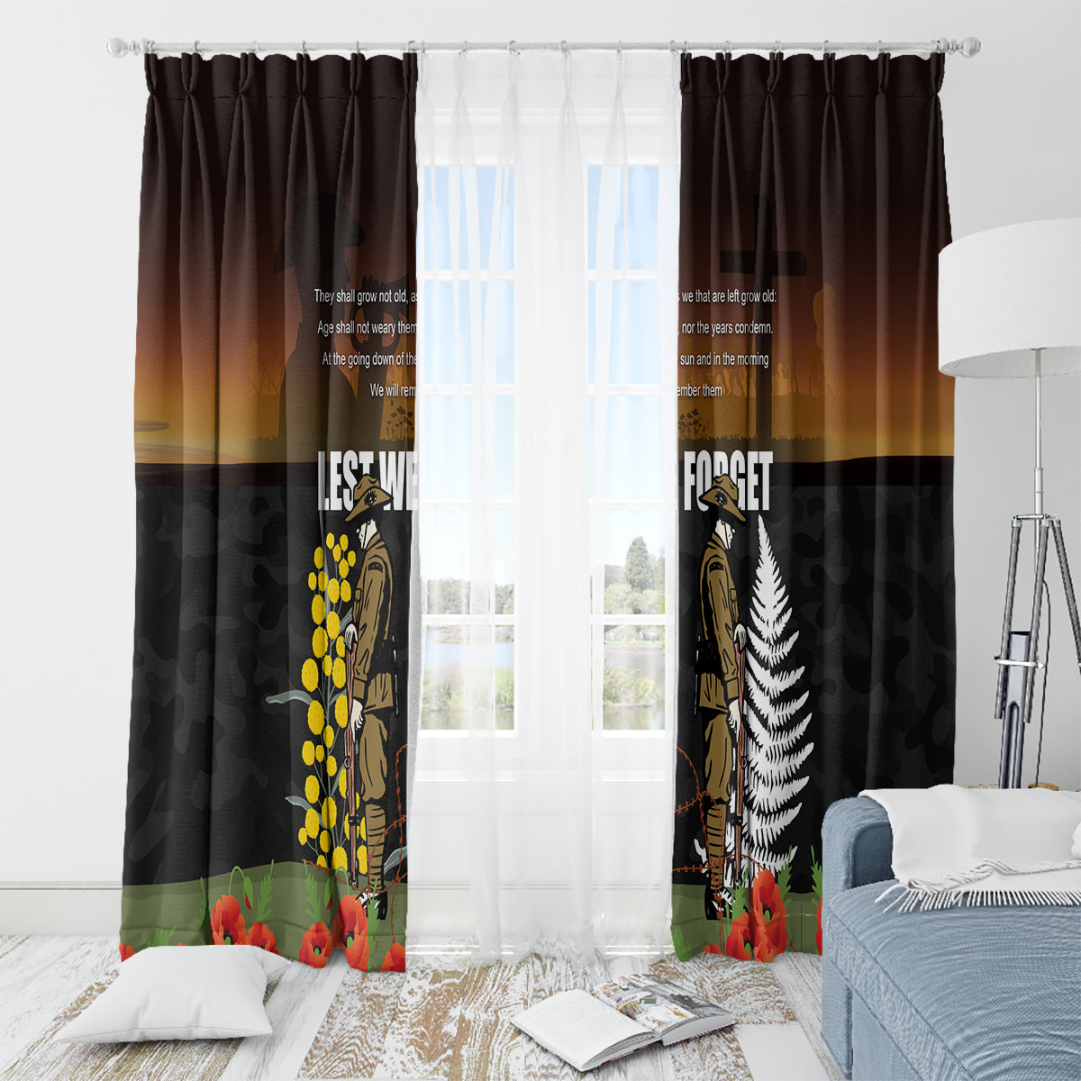 New Zealand and Australia ANZAC Day Window Curtain Soldier and Last Post Camouflage Pattern