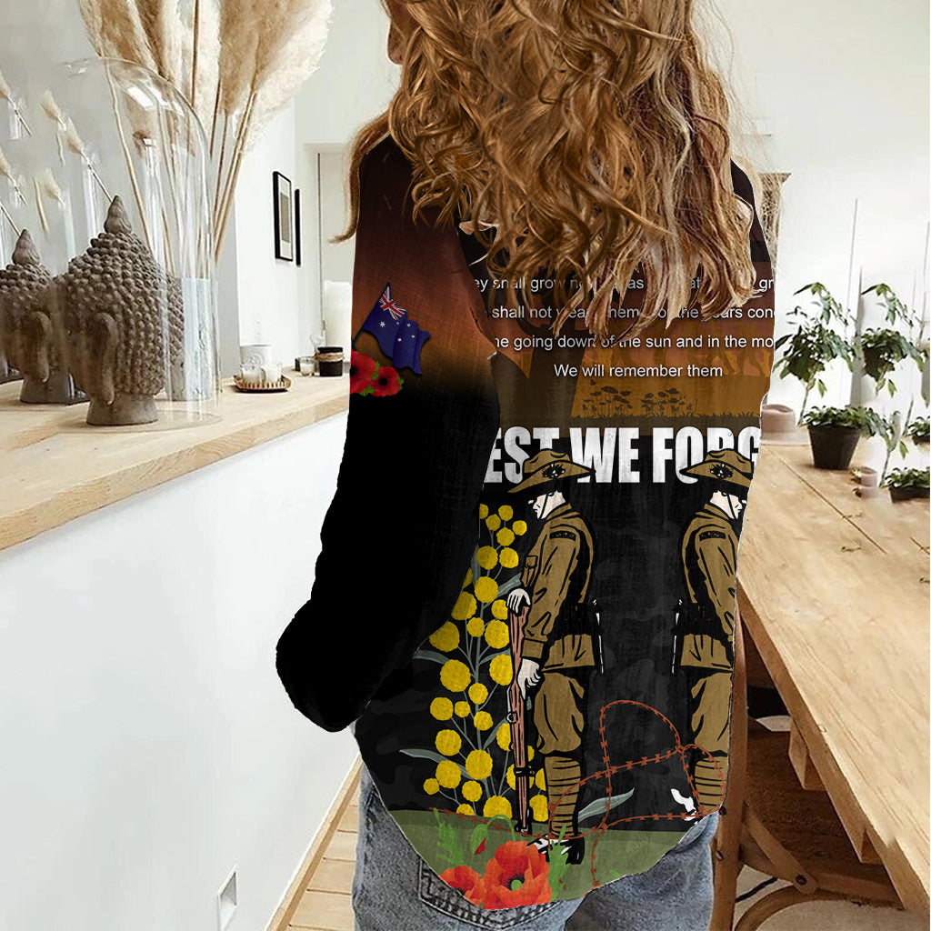 New Zealand and Australia ANZAC Day Women Casual Shirt Soldier and Last Post Camouflage Pattern - Vibe Hoodie Shop