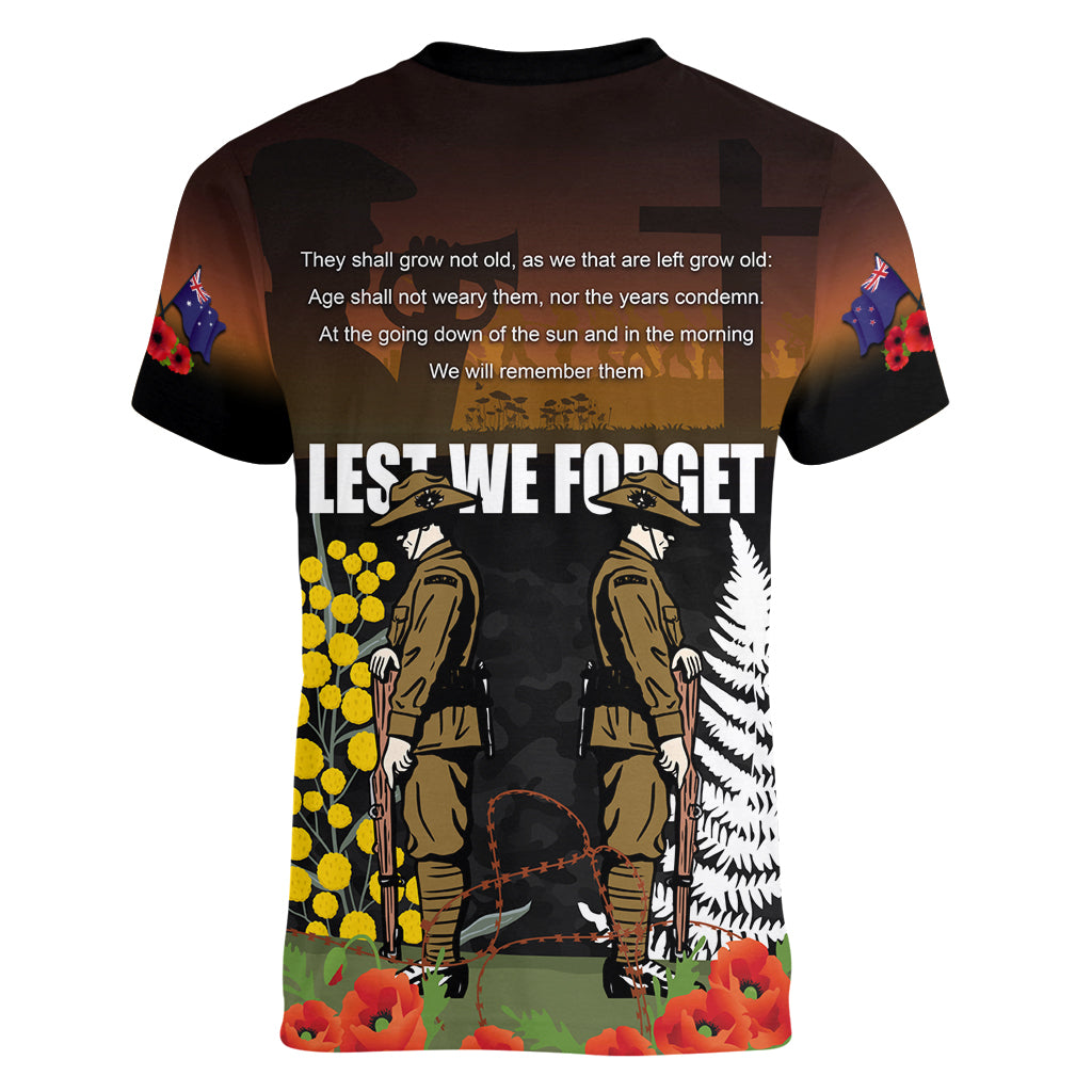 New Zealand and Australia ANZAC Day Women V Neck T Shirt Soldier and Last Post Camouflage Pattern - Vibe Hoodie Shop