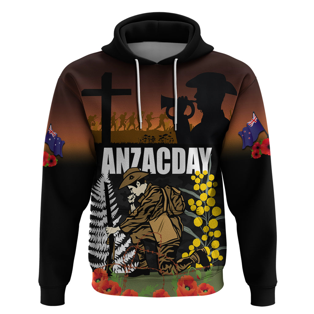 New Zealand and Australia ANZAC Day Zip Hoodie Soldier and Last Post Camouflage Pattern - Vibe Hoodie Shop