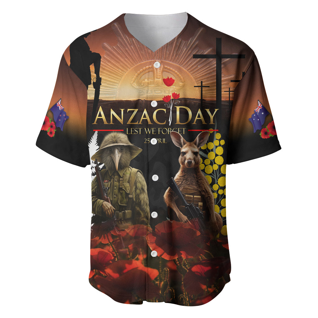New Zealand and Australia ANZAC Day Baseball Jersey Kiwi Bird and Kangaroo Soldier - Vibe Hoodie Shop