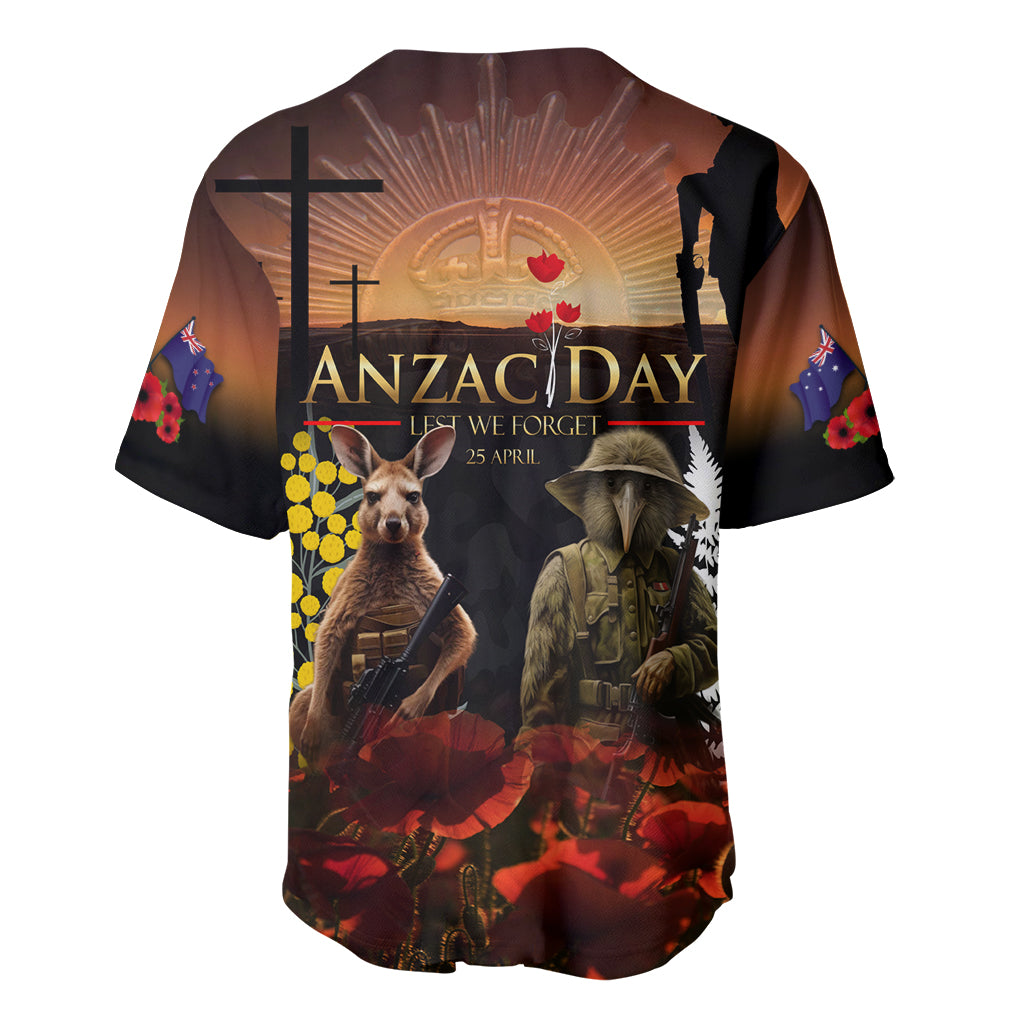 New Zealand and Australia ANZAC Day Baseball Jersey Kiwi Bird and Kangaroo Soldier - Vibe Hoodie Shop