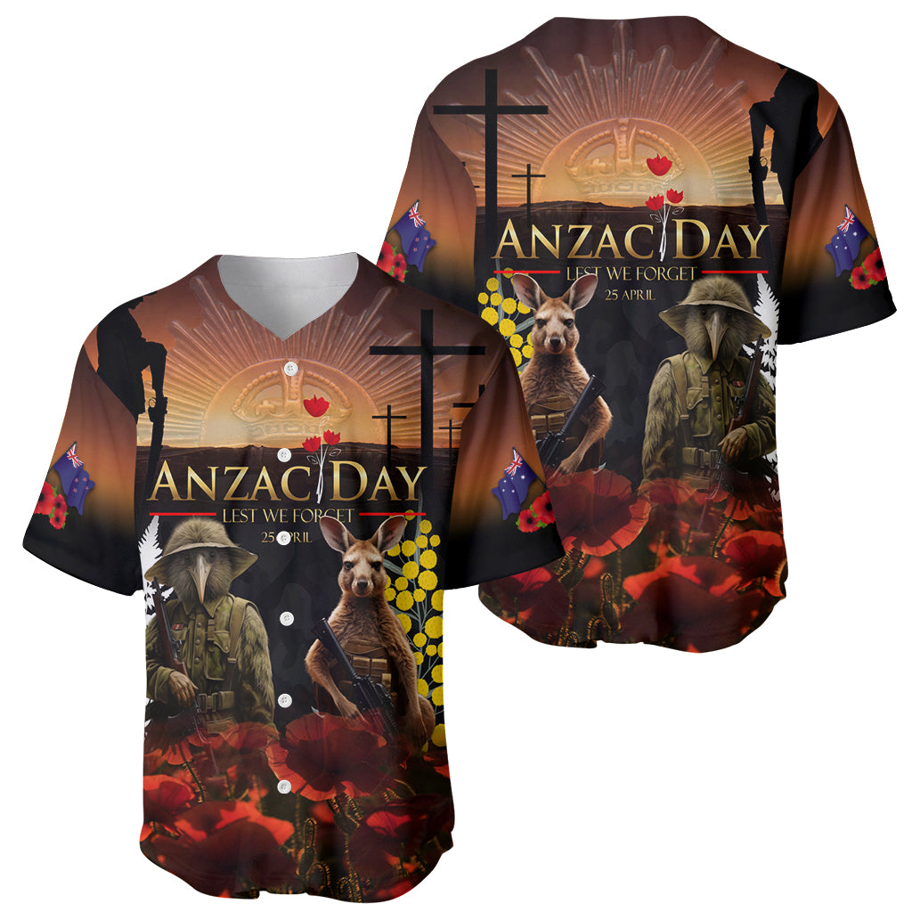 New Zealand and Australia ANZAC Day Baseball Jersey Kiwi Bird and Kangaroo Soldier - Vibe Hoodie Shop