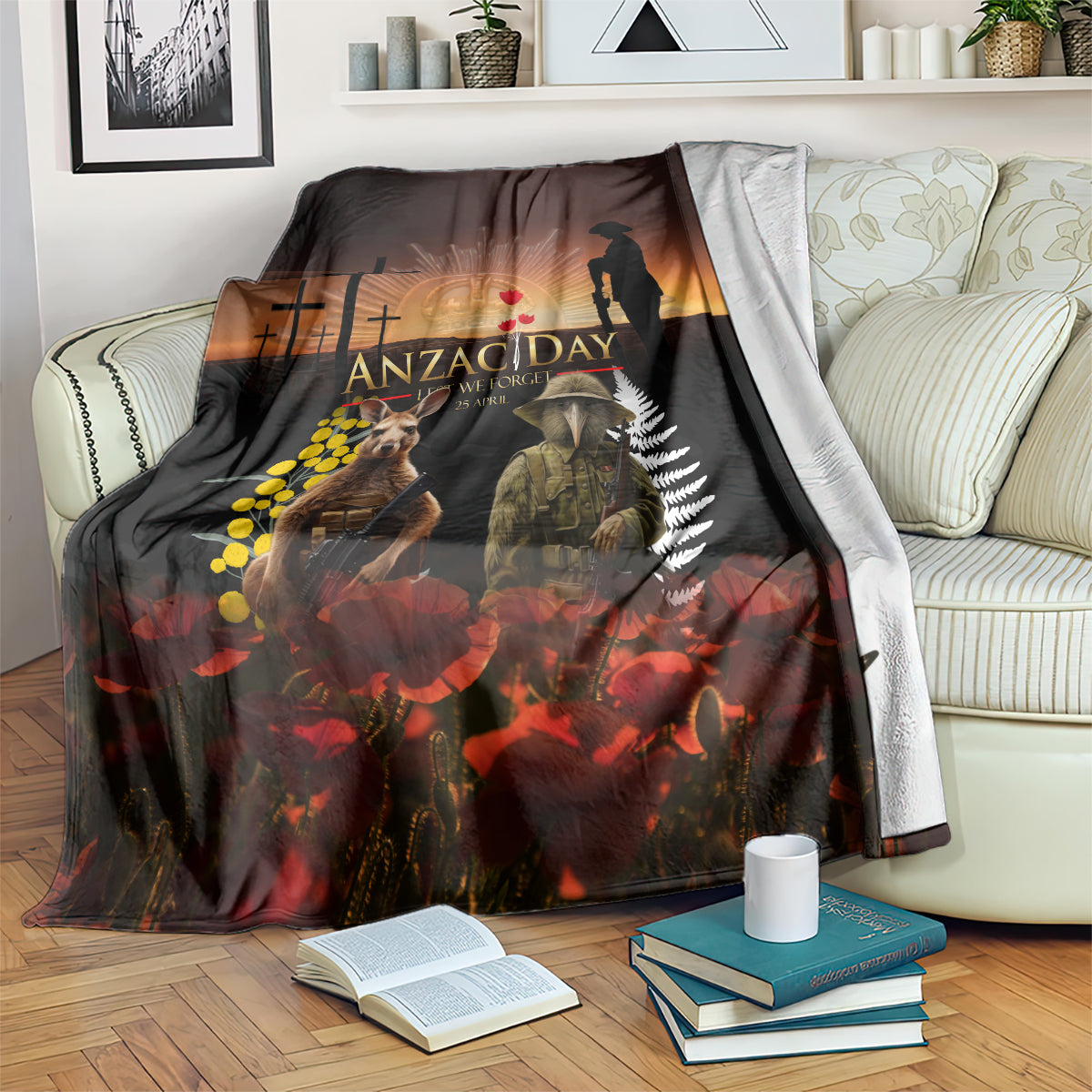 New Zealand and Australia ANZAC Day Blanket Kiwi Bird and Kangaroo Soldier - Vibe Hoodie Shop
