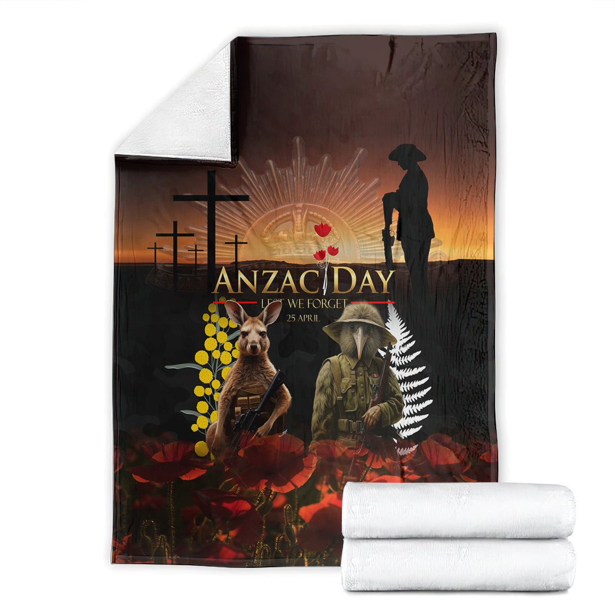 New Zealand and Australia ANZAC Day Blanket Kiwi Bird and Kangaroo Soldier - Vibe Hoodie Shop