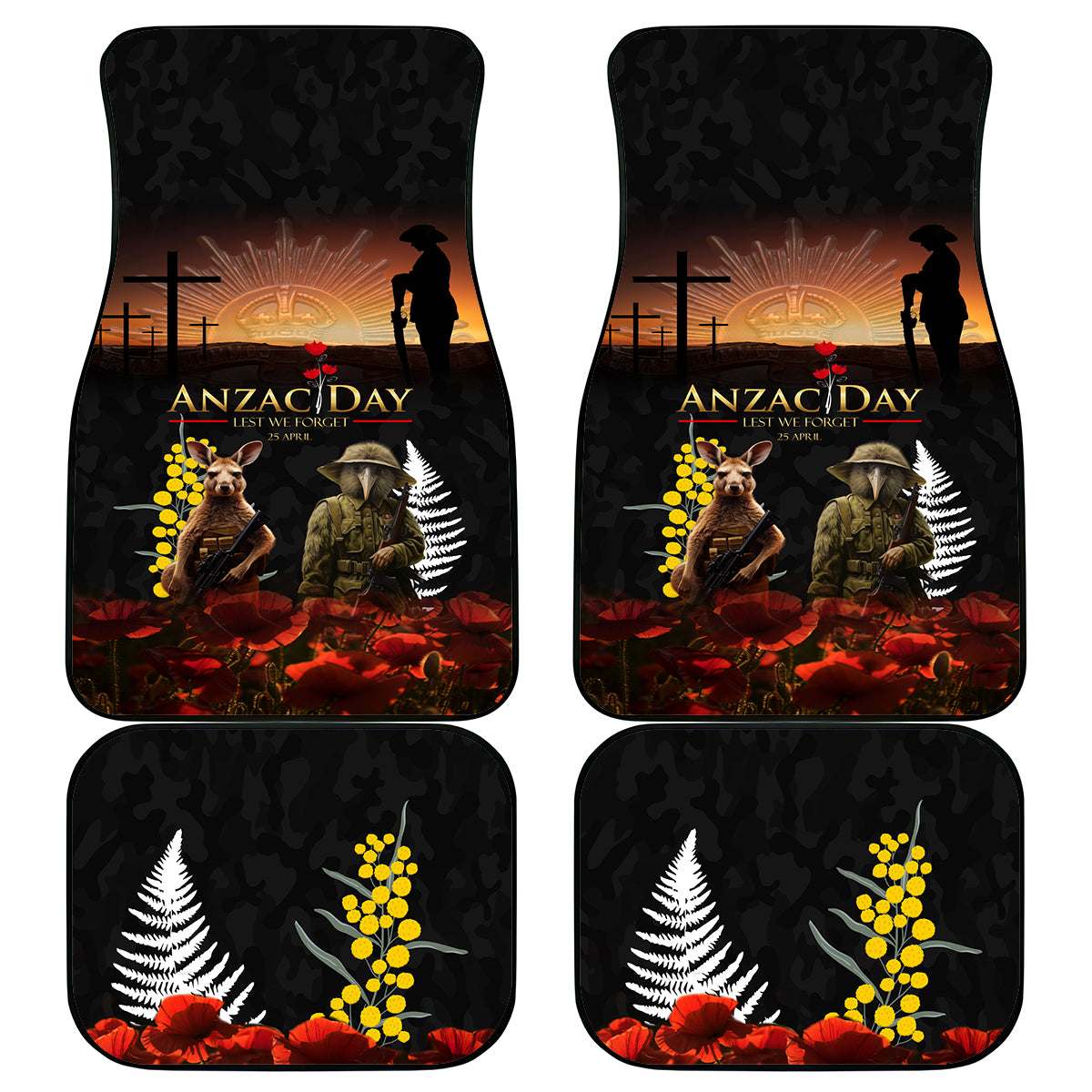 New Zealand and Australia ANZAC Day Car Mats Kiwi Bird and Kangaroo Soldier