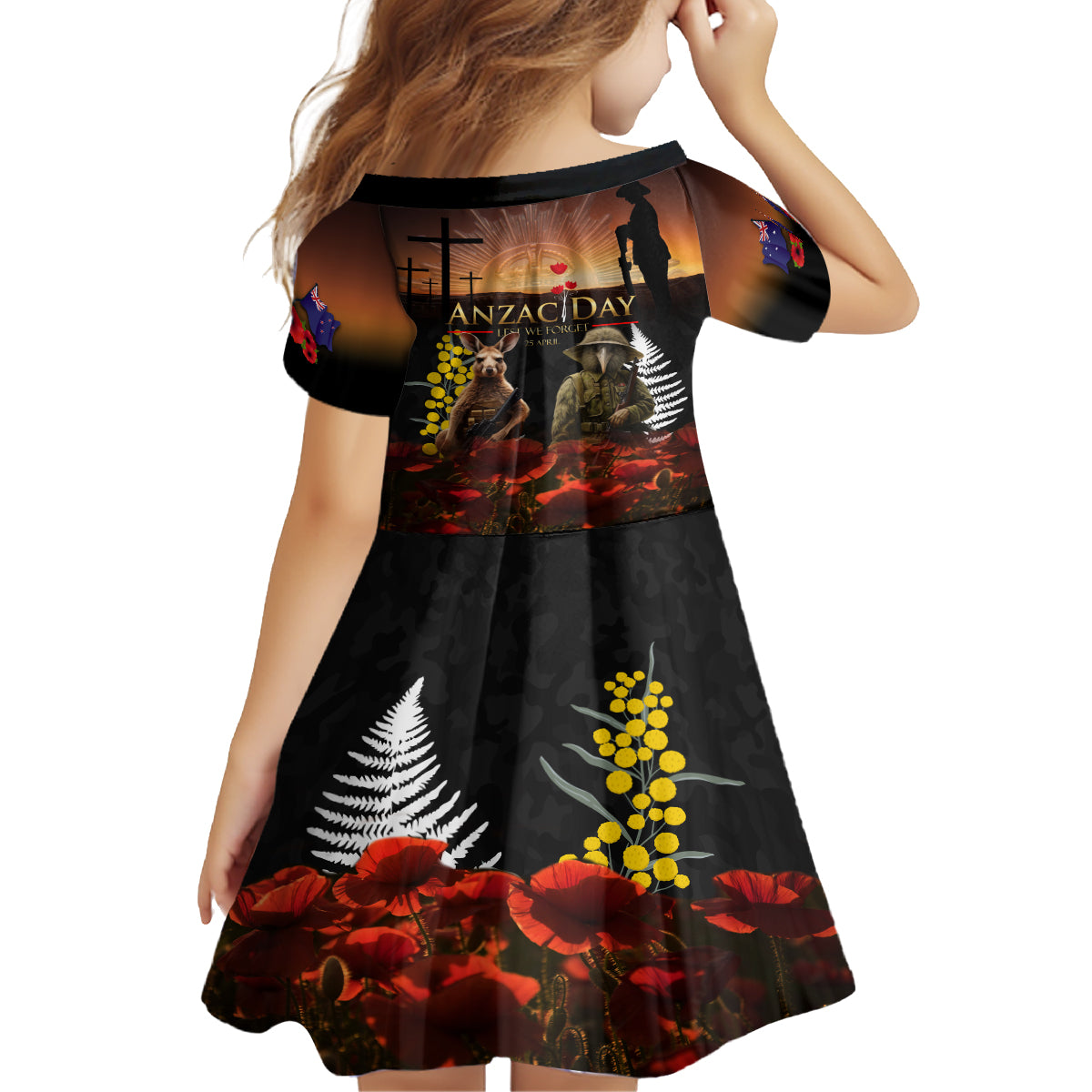 New Zealand and Australia ANZAC Day Family Matching Long Sleeve Bodycon Dress and Hawaiian Shirt Kiwi Bird and Kangaroo Soldier