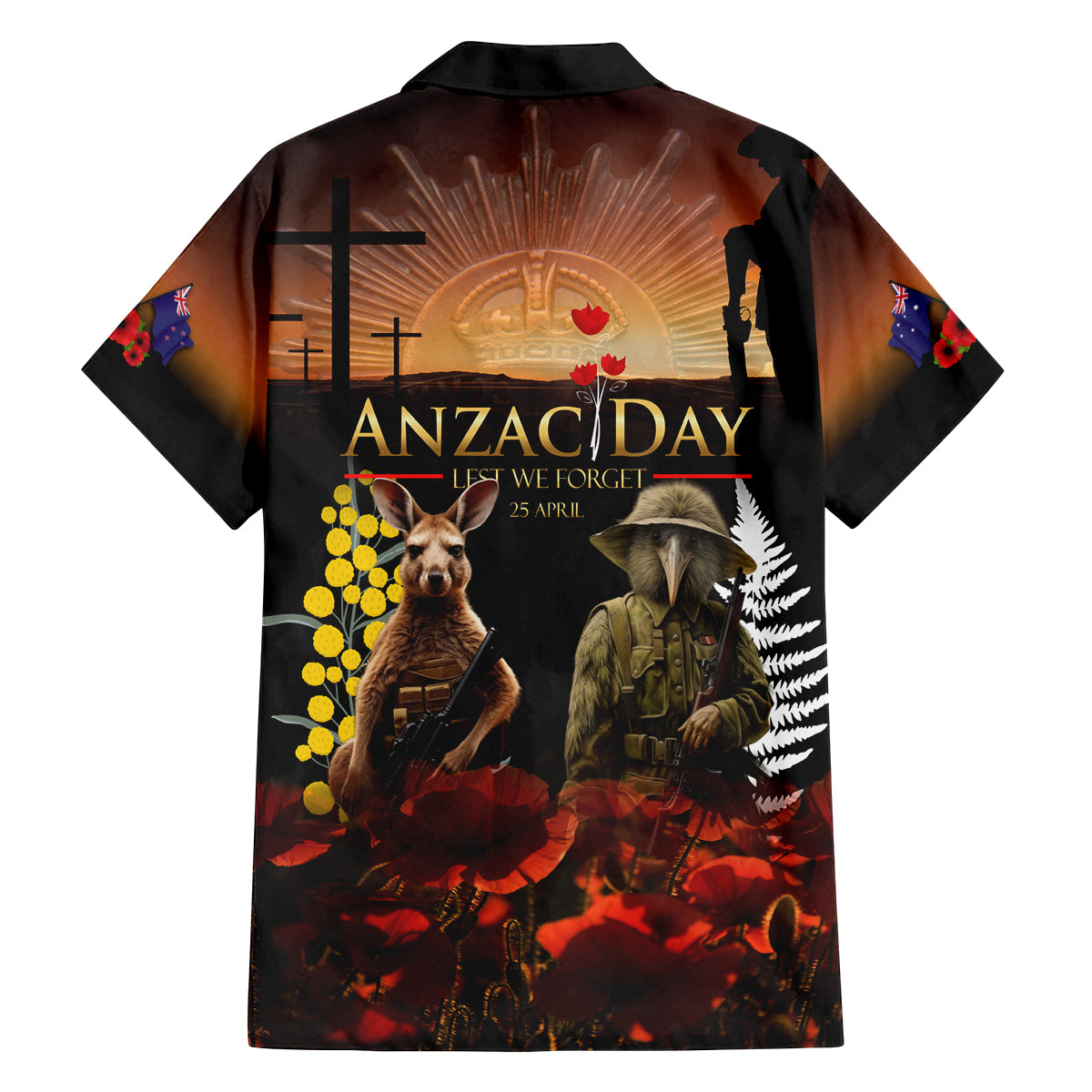 New Zealand and Australia ANZAC Day Family Matching Long Sleeve Bodycon Dress and Hawaiian Shirt Kiwi Bird and Kangaroo Soldier
