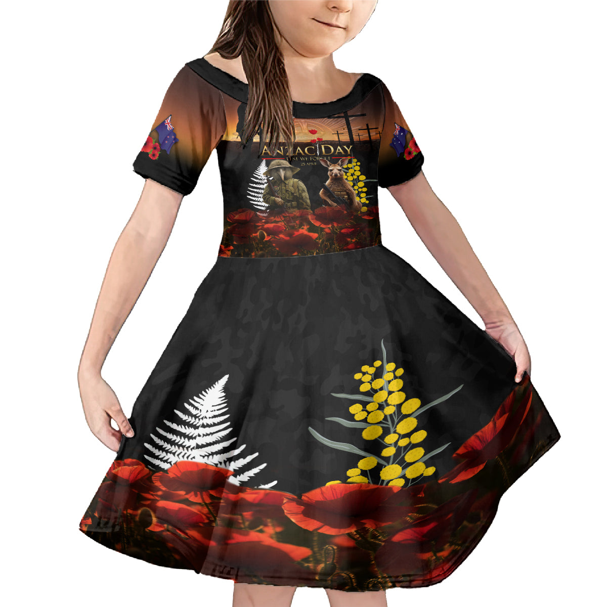 New Zealand and Australia ANZAC Day Family Matching Mermaid Dress and Hawaiian Shirt Kiwi Bird and Kangaroo Soldier