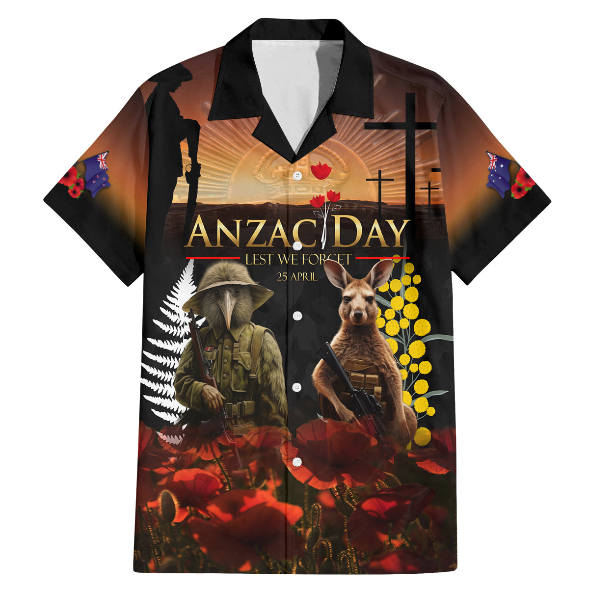 New Zealand and Australia ANZAC Day Family Matching Mermaid Dress and Hawaiian Shirt Kiwi Bird and Kangaroo Soldier