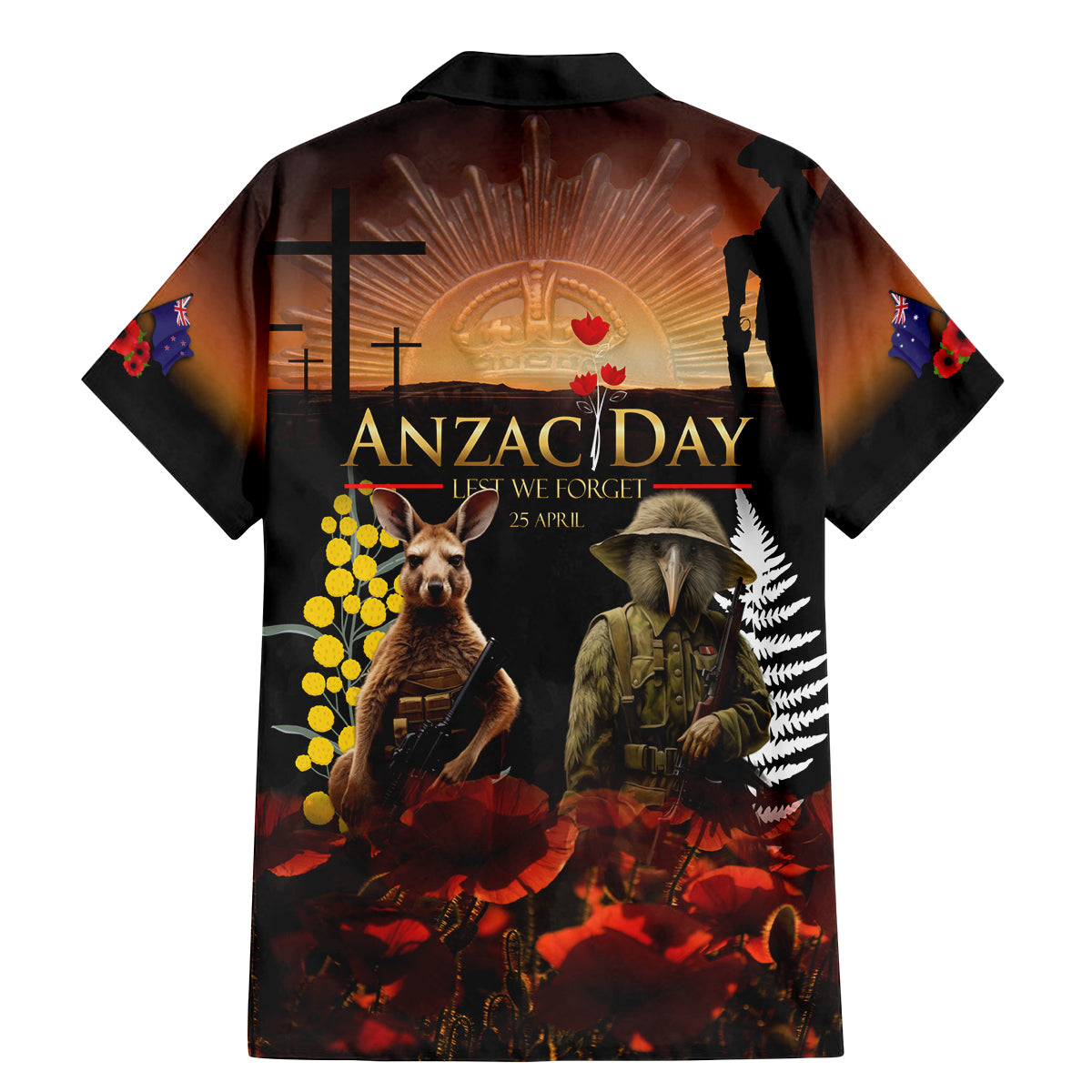 New Zealand and Australia ANZAC Day Family Matching Mermaid Dress and Hawaiian Shirt Kiwi Bird and Kangaroo Soldier