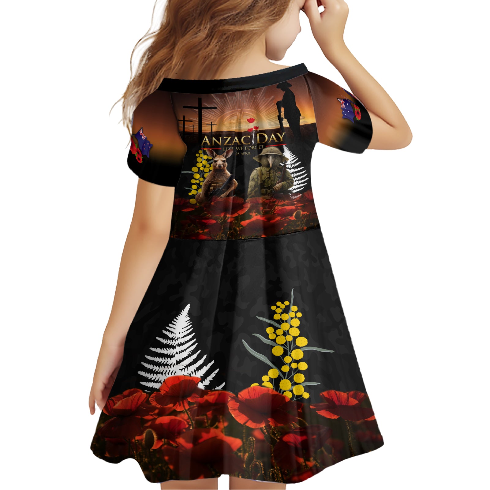 New Zealand and Australia ANZAC Day Family Matching Short Sleeve Bodycon Dress and Hawaiian Shirt Kiwi Bird and Kangaroo Soldier