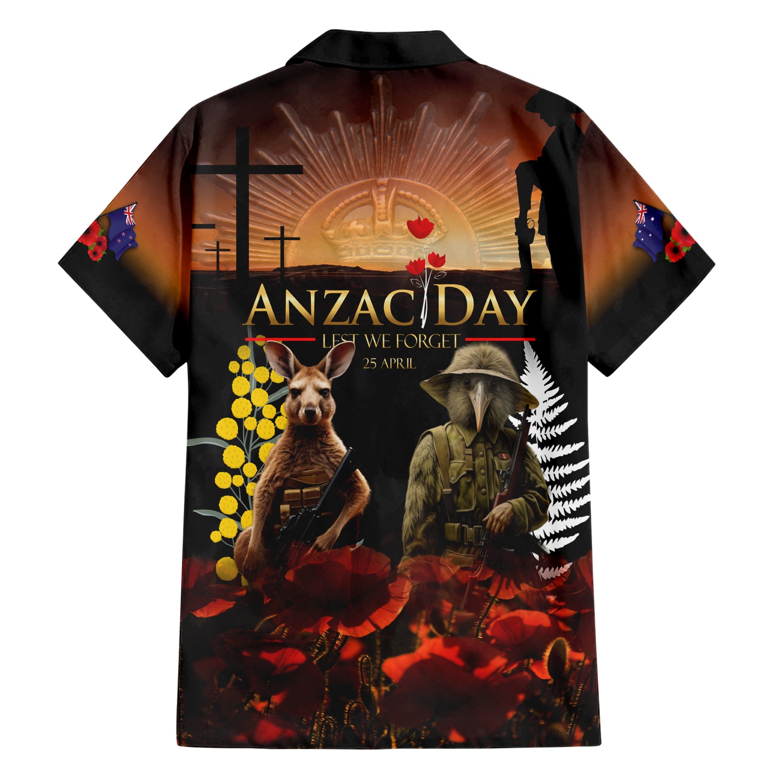 New Zealand and Australia ANZAC Day Hawaiian Shirt Kiwi Bird and Kangaroo Soldier - Vibe Hoodie Shop