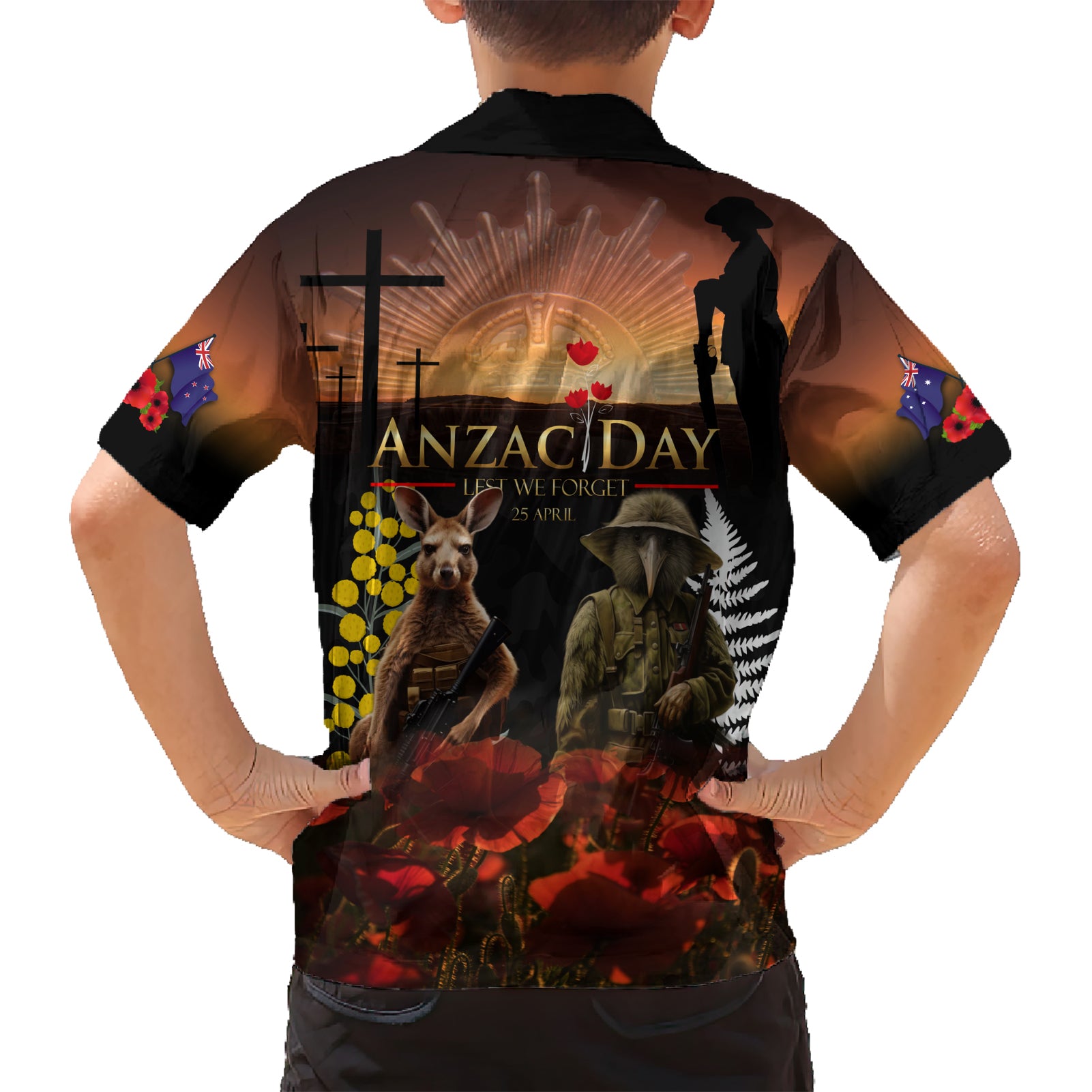 New Zealand and Australia ANZAC Day Hawaiian Shirt Kiwi Bird and Kangaroo Soldier - Vibe Hoodie Shop