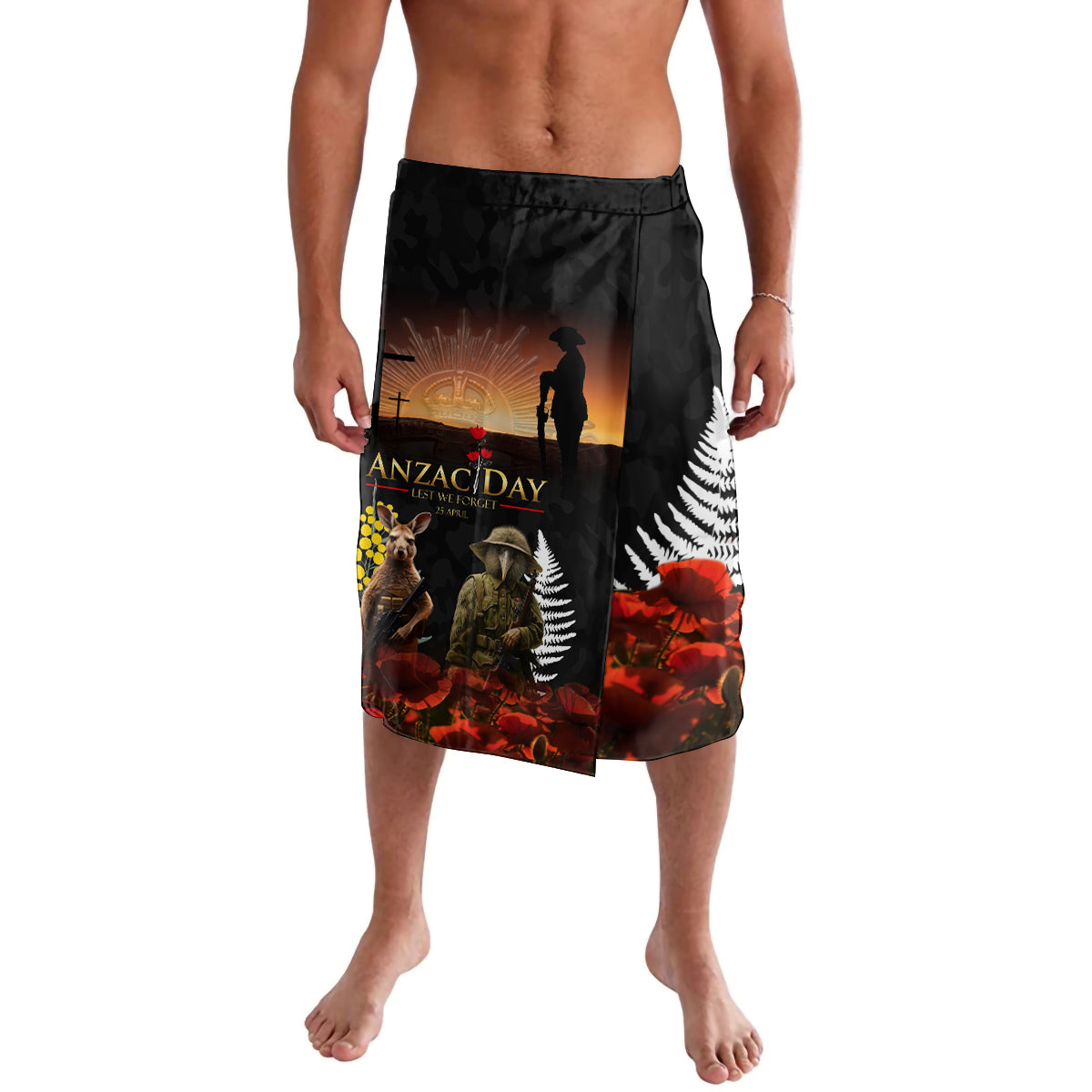 New Zealand and Australia ANZAC Day Lavalava Kiwi Bird and Kangaroo Soldier