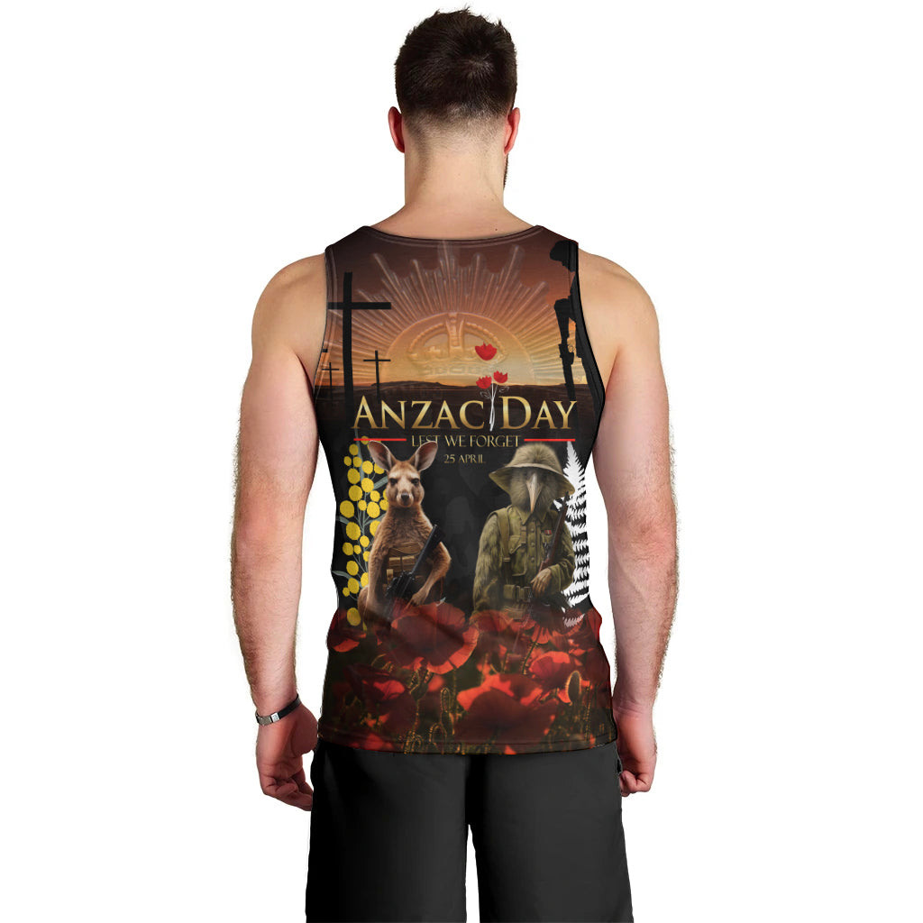 New Zealand and Australia ANZAC Day Men Tank Top Kiwi Bird and Kangaroo Soldier - Vibe Hoodie Shop