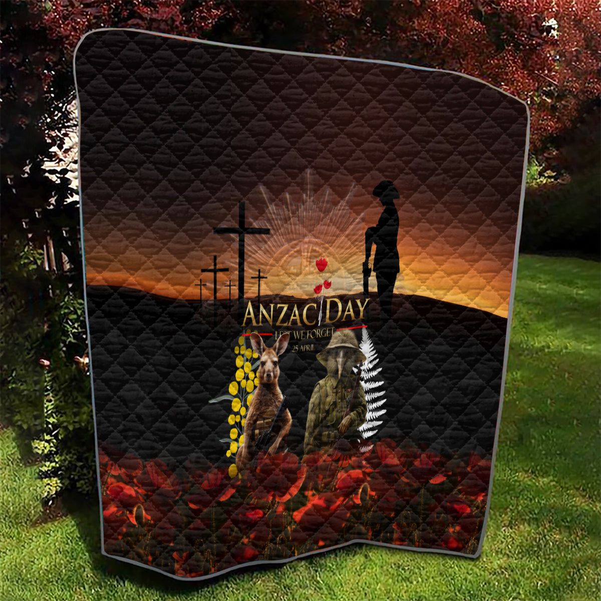 New Zealand and Australia ANZAC Day Quilt Kiwi Bird and Kangaroo Soldier - Vibe Hoodie Shop