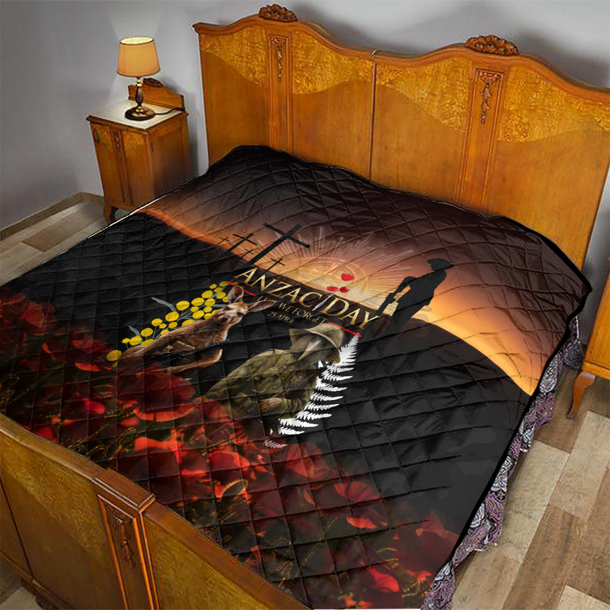 New Zealand and Australia ANZAC Day Quilt Kiwi Bird and Kangaroo Soldier - Vibe Hoodie Shop