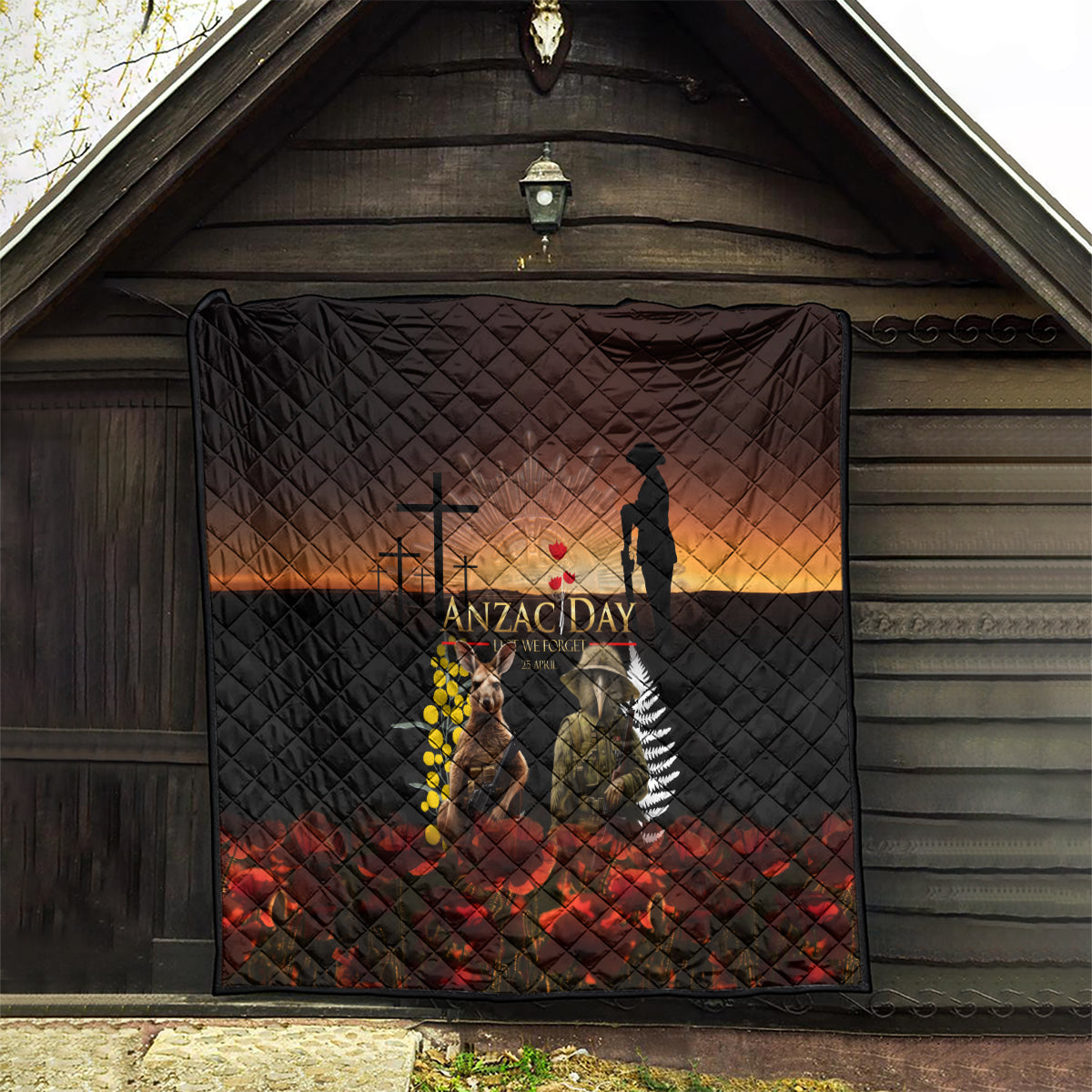 New Zealand and Australia ANZAC Day Quilt Kiwi Bird and Kangaroo Soldier - Vibe Hoodie Shop