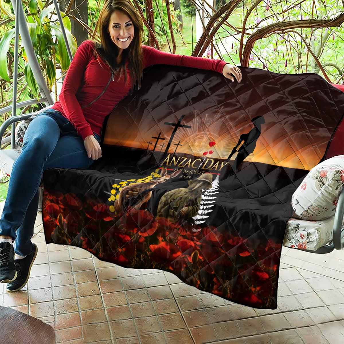 New Zealand and Australia ANZAC Day Quilt Kiwi Bird and Kangaroo Soldier - Vibe Hoodie Shop