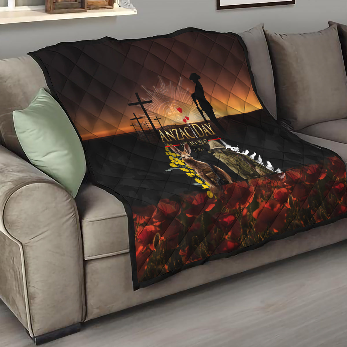 New Zealand and Australia ANZAC Day Quilt Kiwi Bird and Kangaroo Soldier - Vibe Hoodie Shop