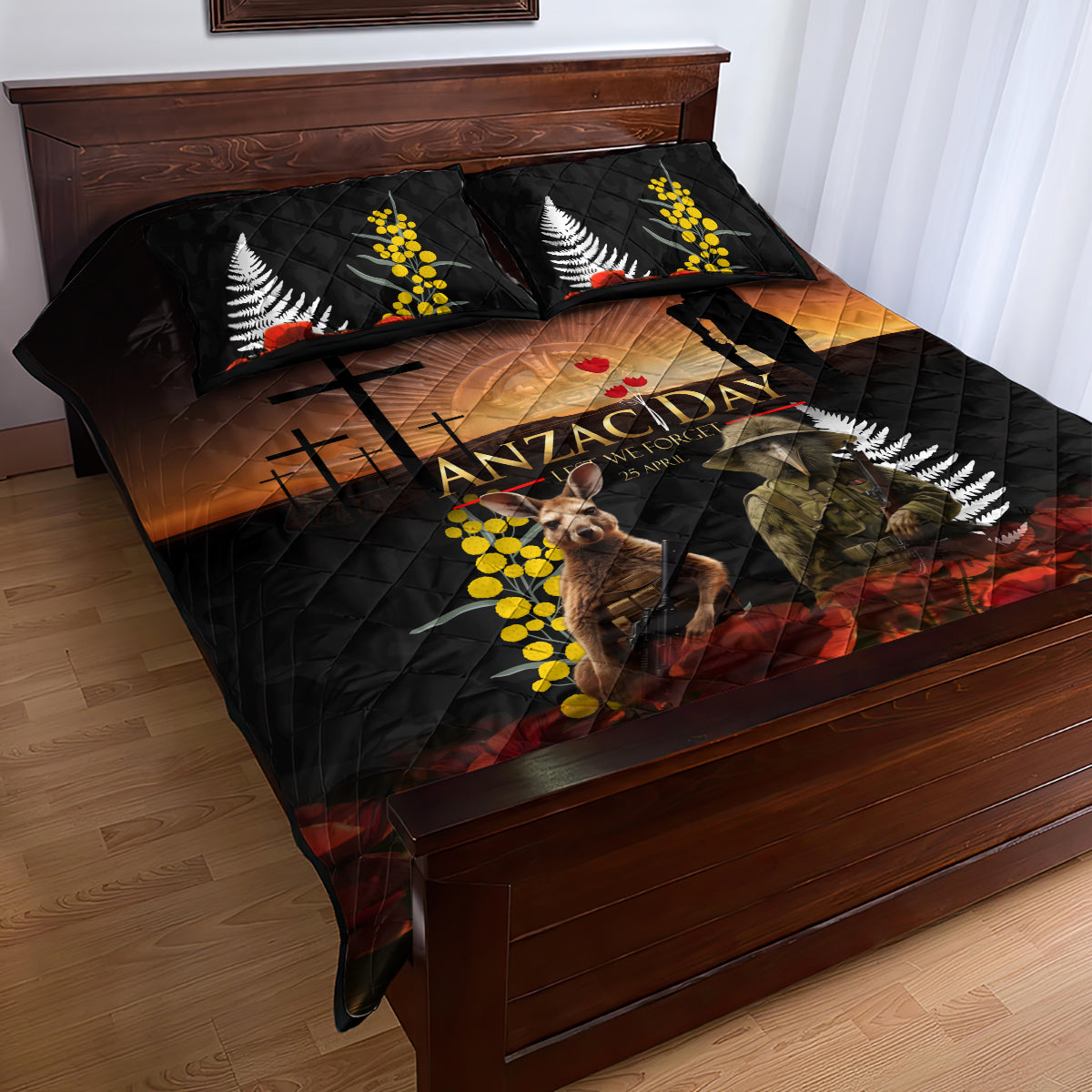 New Zealand and Australia ANZAC Day Quilt Bed Set Kiwi Bird and Kangaroo Soldier - Vibe Hoodie Shop
