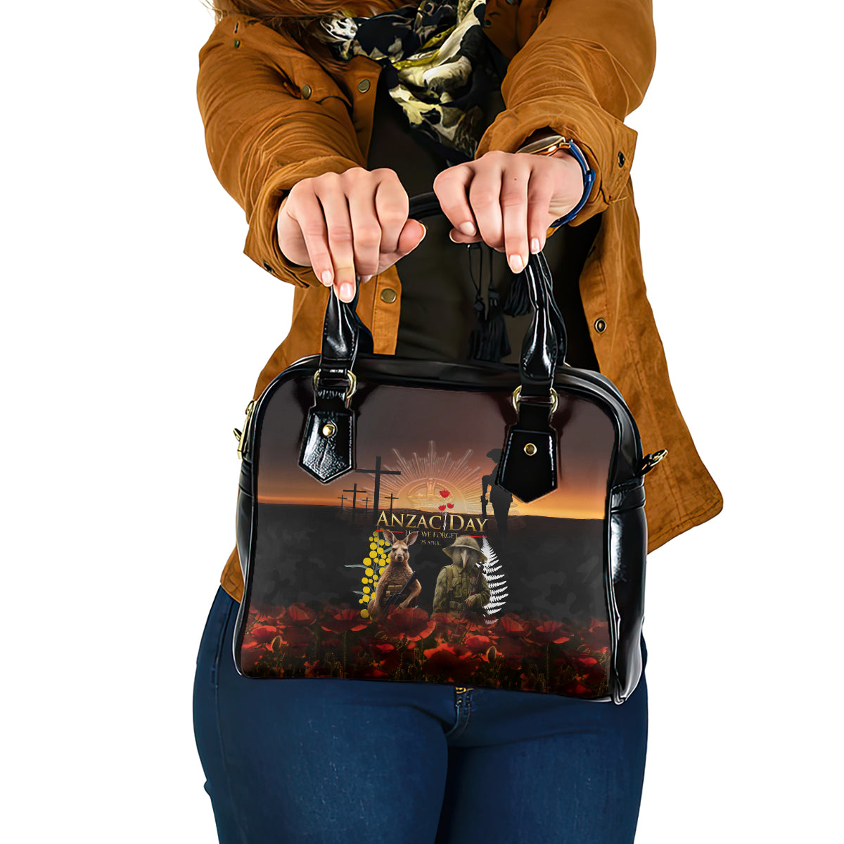 New Zealand and Australia ANZAC Day Shoulder Handbag Kiwi Bird and Kangaroo Soldier - Vibe Hoodie Shop