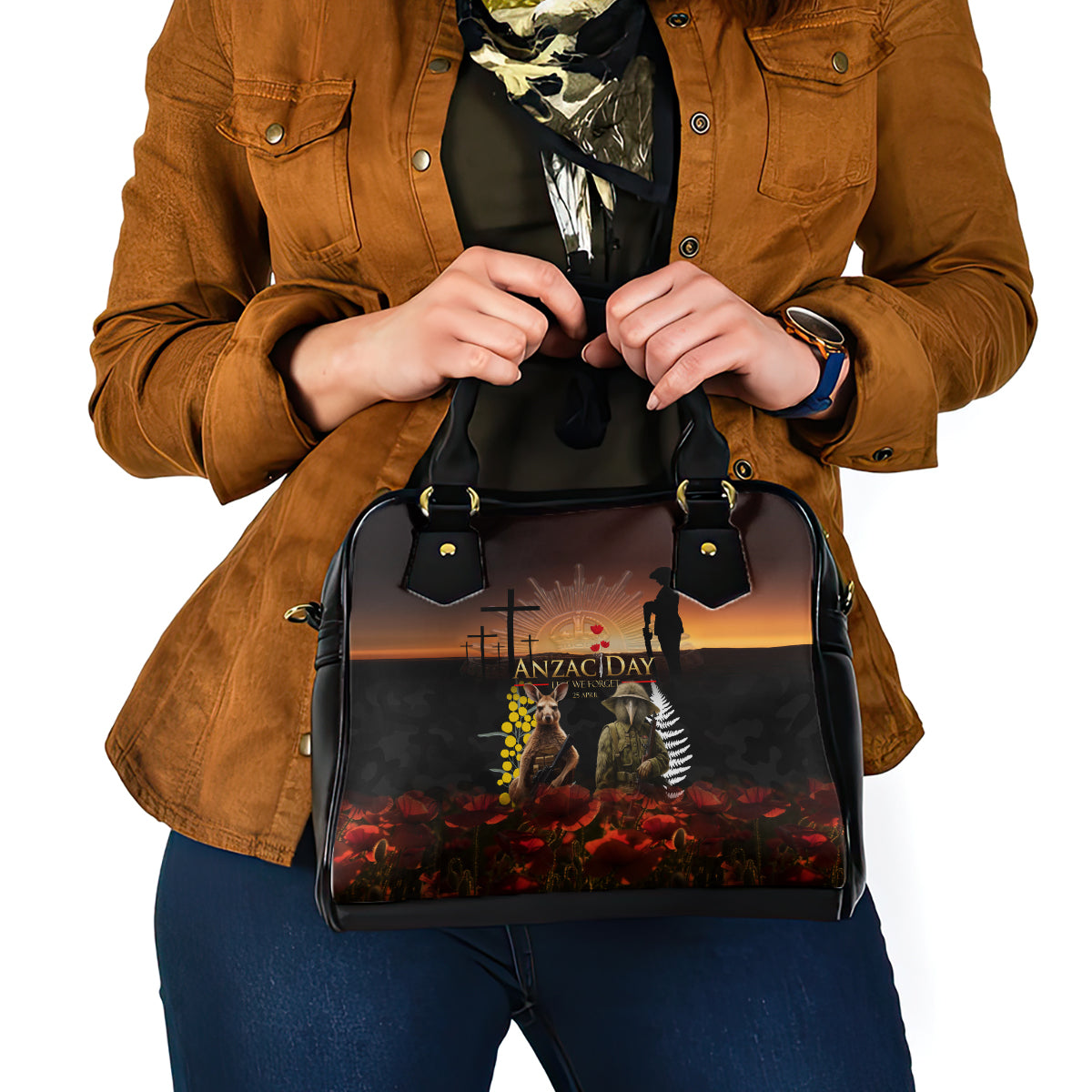 New Zealand and Australia ANZAC Day Shoulder Handbag Kiwi Bird and Kangaroo Soldier - Vibe Hoodie Shop