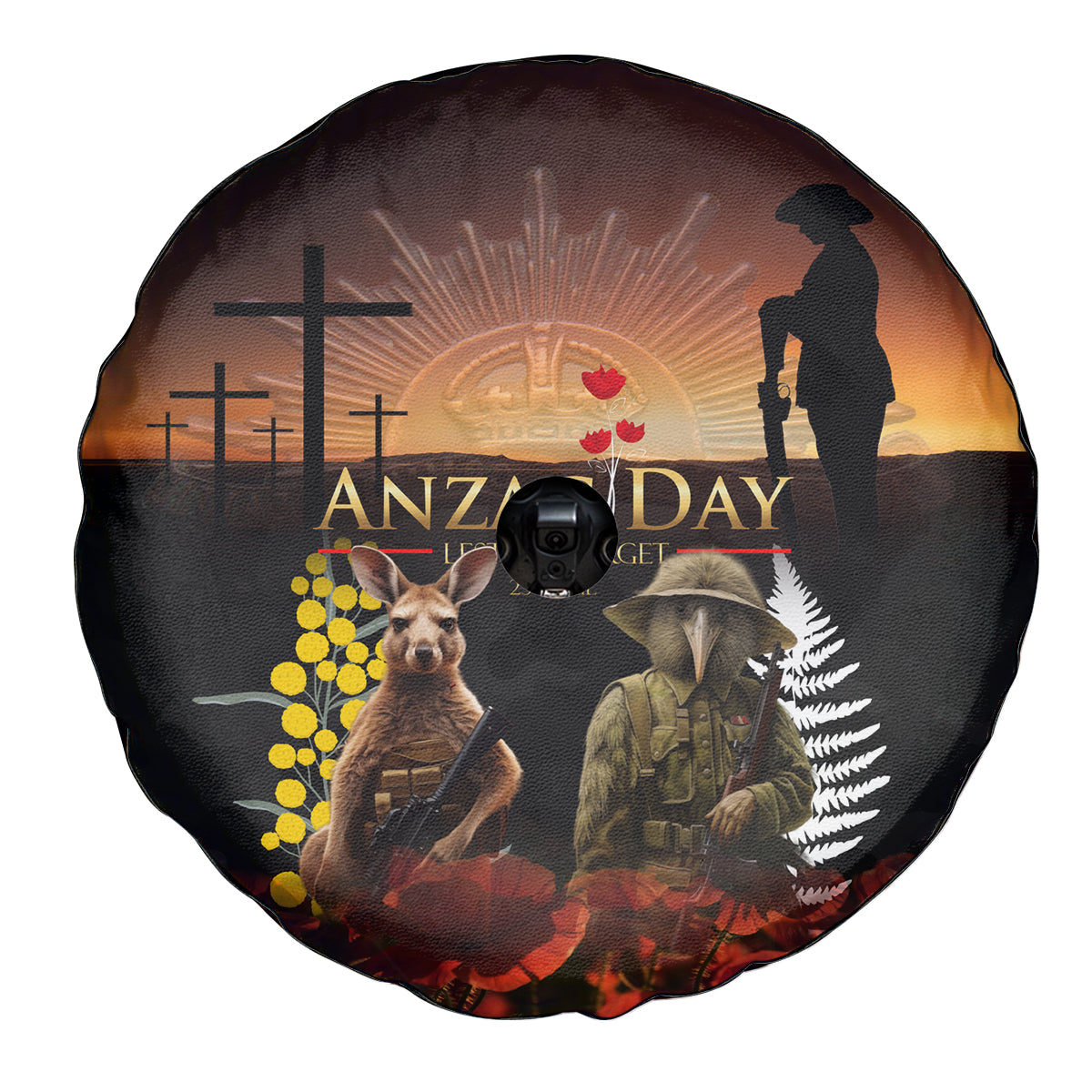 New Zealand and Australia ANZAC Day Spare Tire Cover Kiwi Bird and Kangaroo Soldier - Vibe Hoodie Shop
