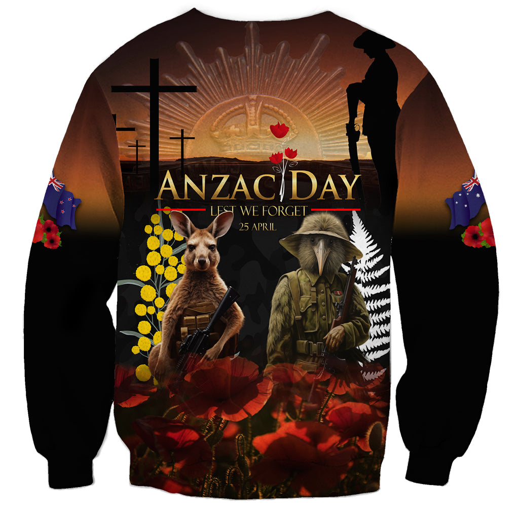 New Zealand and Australia ANZAC Day Sweatshirt Kiwi Bird and Kangaroo Soldier - Vibe Hoodie Shop