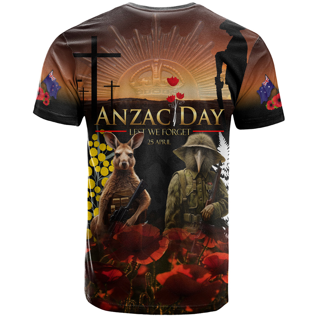 New Zealand and Australia ANZAC Day T Shirt Kiwi Bird and Kangaroo Soldier - Vibe Hoodie Shop