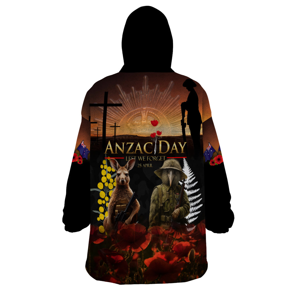 New Zealand and Australia ANZAC Day Wearable Blanket Hoodie Kiwi Bird and Kangaroo Soldier - Vibe Hoodie Shop